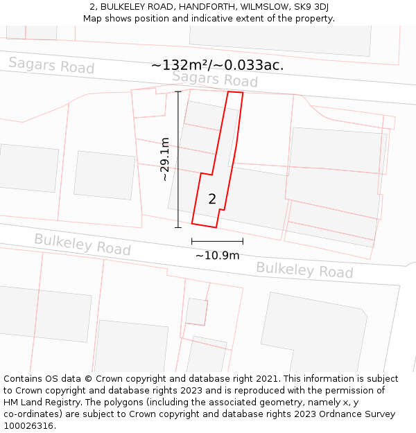 2, BULKELEY ROAD, HANDFORTH, WILMSLOW, SK9 3DJ: Plot and title map