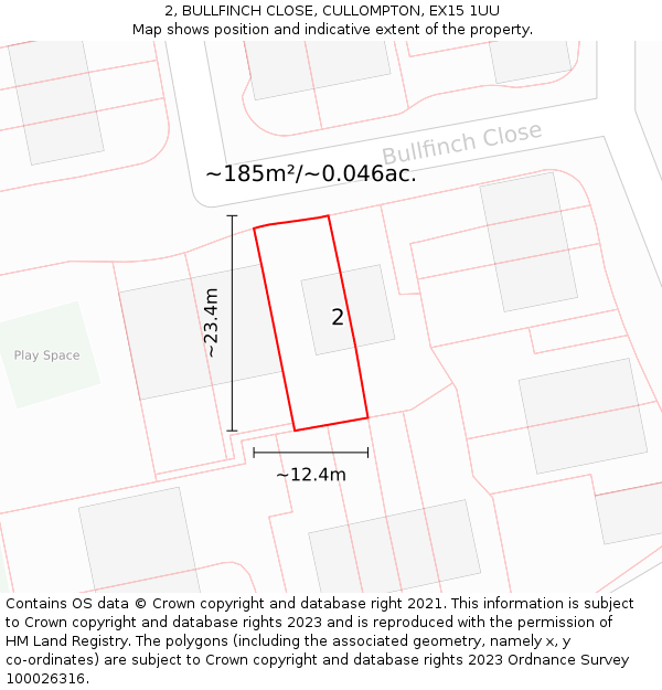 2, BULLFINCH CLOSE, CULLOMPTON, EX15 1UU: Plot and title map