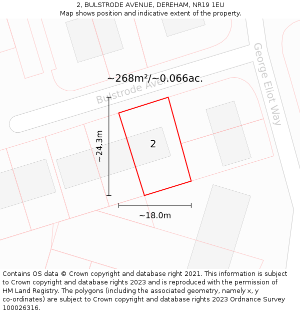 2, BULSTRODE AVENUE, DEREHAM, NR19 1EU: Plot and title map