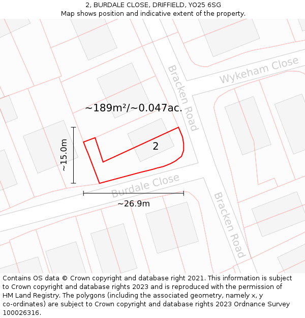 2, BURDALE CLOSE, DRIFFIELD, YO25 6SG: Plot and title map
