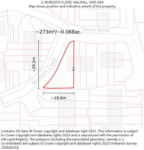 2, BURDOCK CLOSE, WALSALL, WS5 4SA: Plot and title map