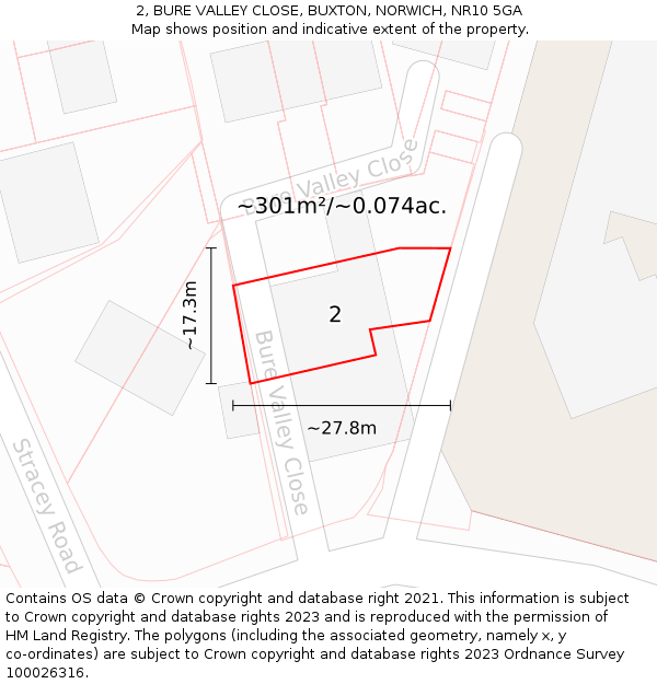 2, BURE VALLEY CLOSE, BUXTON, NORWICH, NR10 5GA: Plot and title map