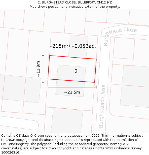 2, BURGHSTEAD CLOSE, BILLERICAY, CM12 9JZ: Plot and title map