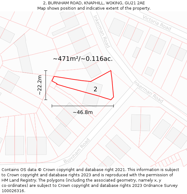 2, BURNHAM ROAD, KNAPHILL, WOKING, GU21 2AE: Plot and title map