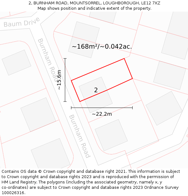 2, BURNHAM ROAD, MOUNTSORREL, LOUGHBOROUGH, LE12 7XZ: Plot and title map