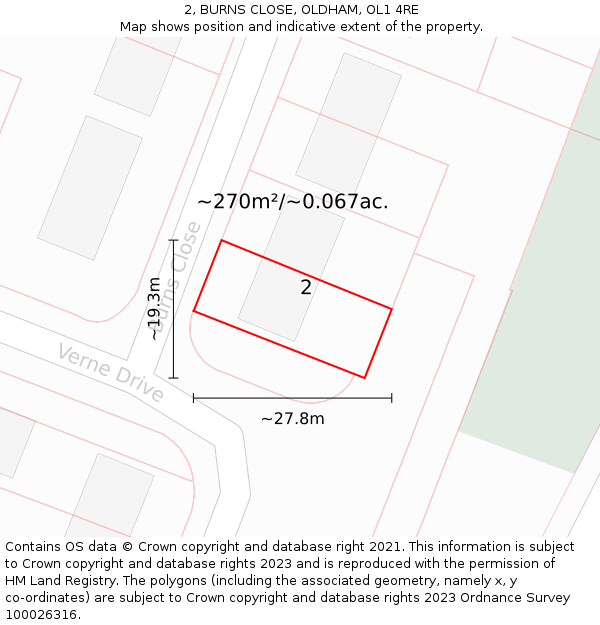 2, BURNS CLOSE, OLDHAM, OL1 4RE: Plot and title map