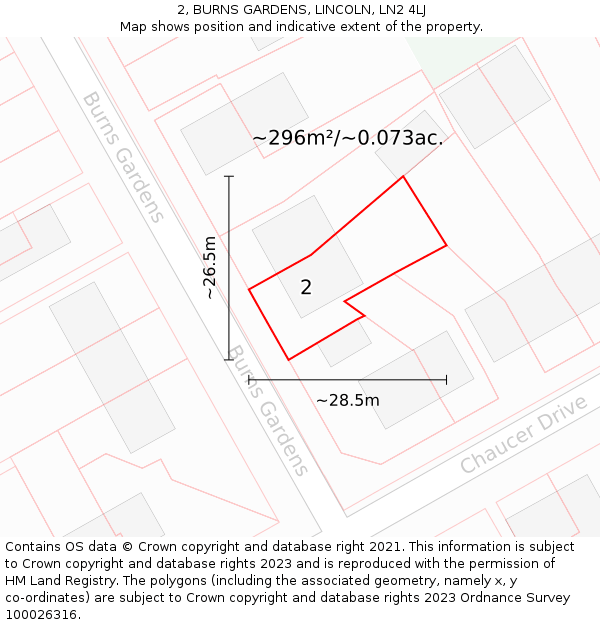 2, BURNS GARDENS, LINCOLN, LN2 4LJ: Plot and title map