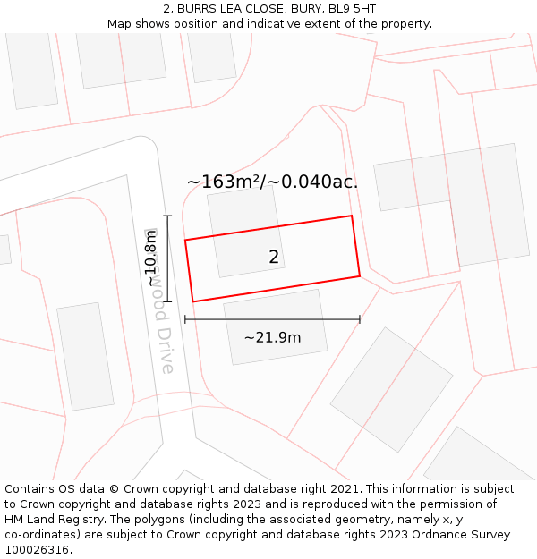 2, BURRS LEA CLOSE, BURY, BL9 5HT: Plot and title map