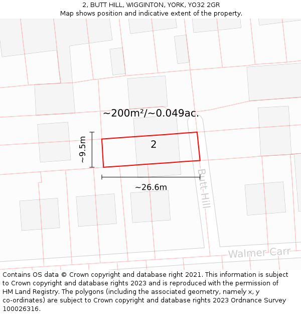 2, BUTT HILL, WIGGINTON, YORK, YO32 2GR: Plot and title map