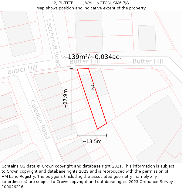 2, BUTTER HILL, WALLINGTON, SM6 7JA: Plot and title map
