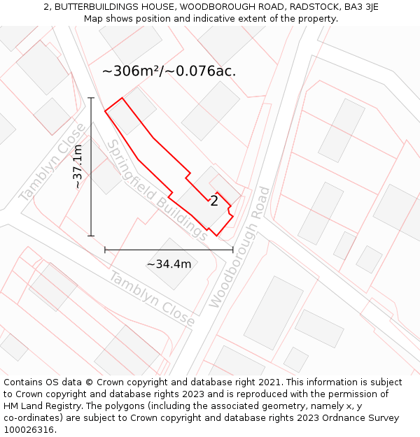 2, BUTTERBUILDINGS HOUSE, WOODBOROUGH ROAD, RADSTOCK, BA3 3JE: Plot and title map