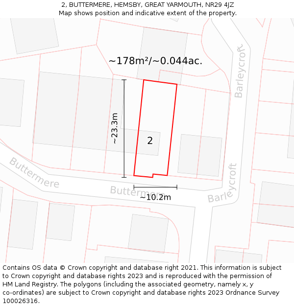 2, BUTTERMERE, HEMSBY, GREAT YARMOUTH, NR29 4JZ: Plot and title map