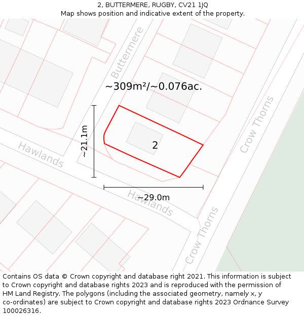 2, BUTTERMERE, RUGBY, CV21 1JQ: Plot and title map
