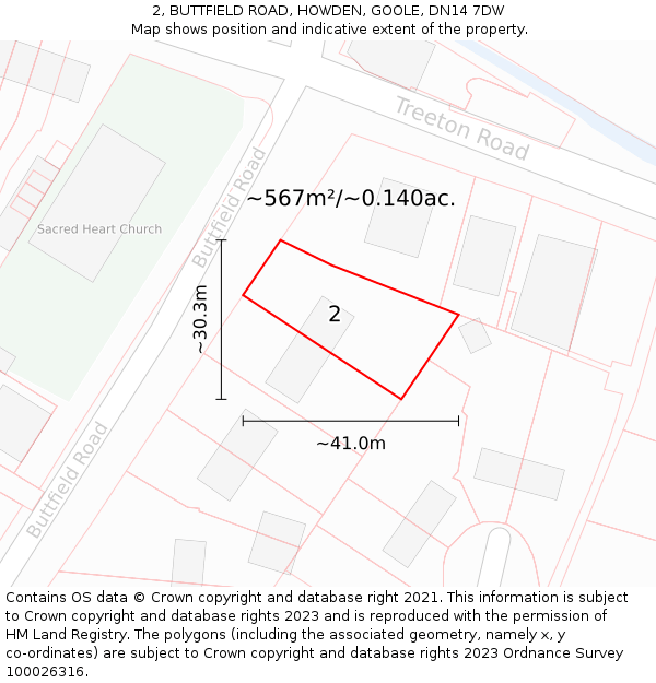 2, BUTTFIELD ROAD, HOWDEN, GOOLE, DN14 7DW: Plot and title map