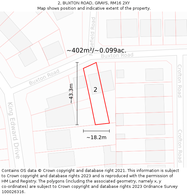 2, BUXTON ROAD, GRAYS, RM16 2XY: Plot and title map