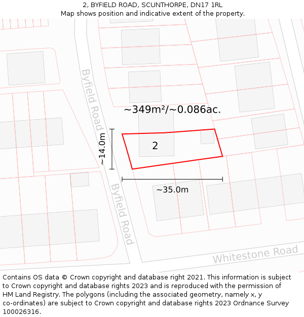 2, BYFIELD ROAD, SCUNTHORPE, DN17 1RL: Plot and title map
