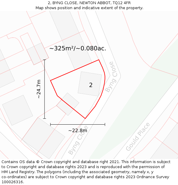 2, BYNG CLOSE, NEWTON ABBOT, TQ12 4FR: Plot and title map
