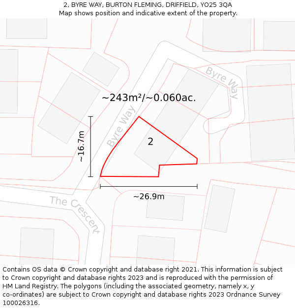 2, BYRE WAY, BURTON FLEMING, DRIFFIELD, YO25 3QA: Plot and title map