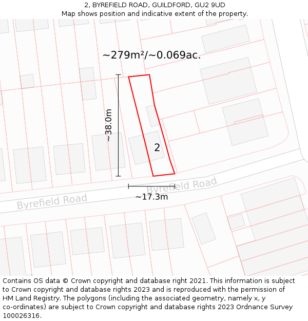 2, BYREFIELD ROAD, GUILDFORD, GU2 9UD: Plot and title map