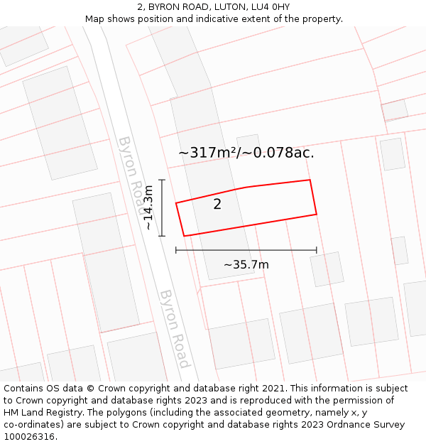2, BYRON ROAD, LUTON, LU4 0HY: Plot and title map