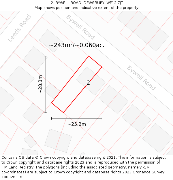 2, BYWELL ROAD, DEWSBURY, WF12 7JT: Plot and title map