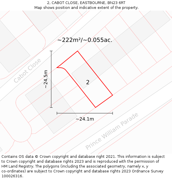 2, CABOT CLOSE, EASTBOURNE, BN23 6RT: Plot and title map