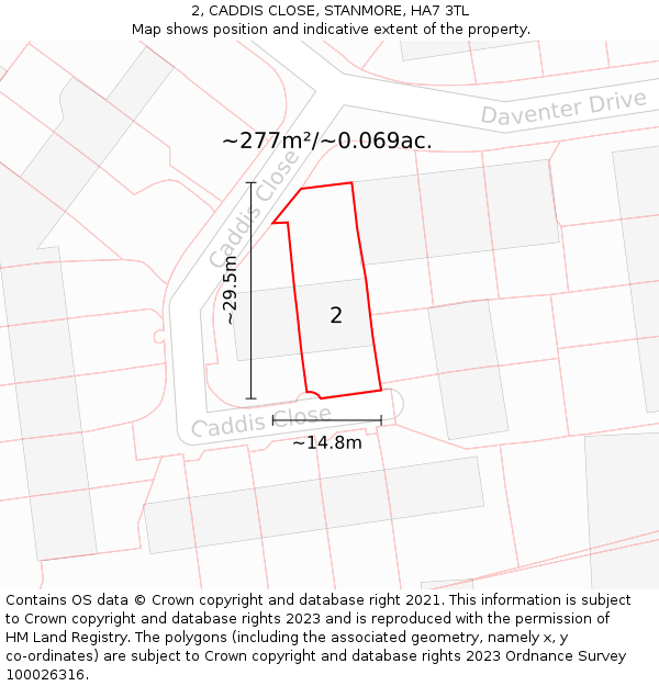 2, CADDIS CLOSE, STANMORE, HA7 3TL: Plot and title map