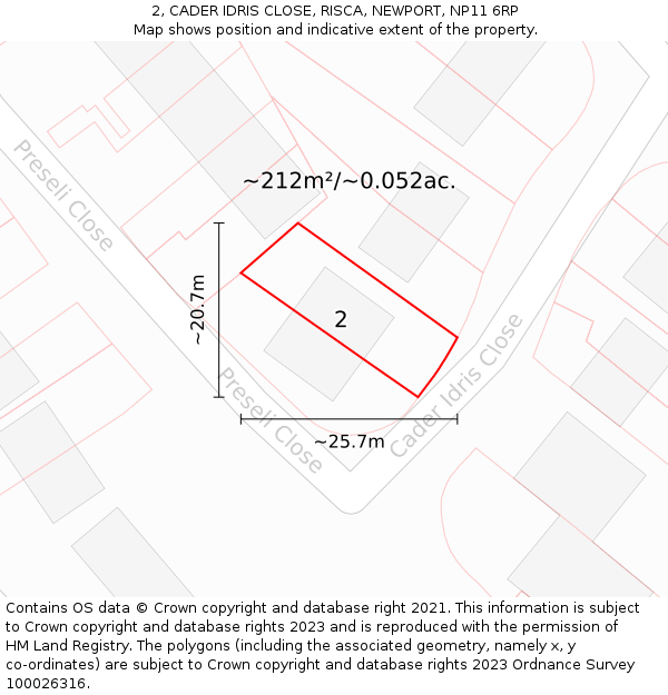 2, CADER IDRIS CLOSE, RISCA, NEWPORT, NP11 6RP: Plot and title map