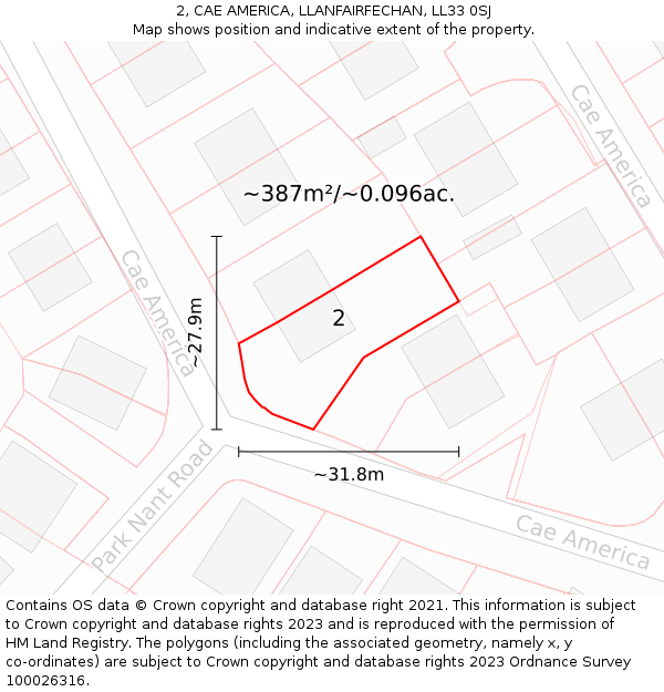 2, CAE AMERICA, LLANFAIRFECHAN, LL33 0SJ: Plot and title map