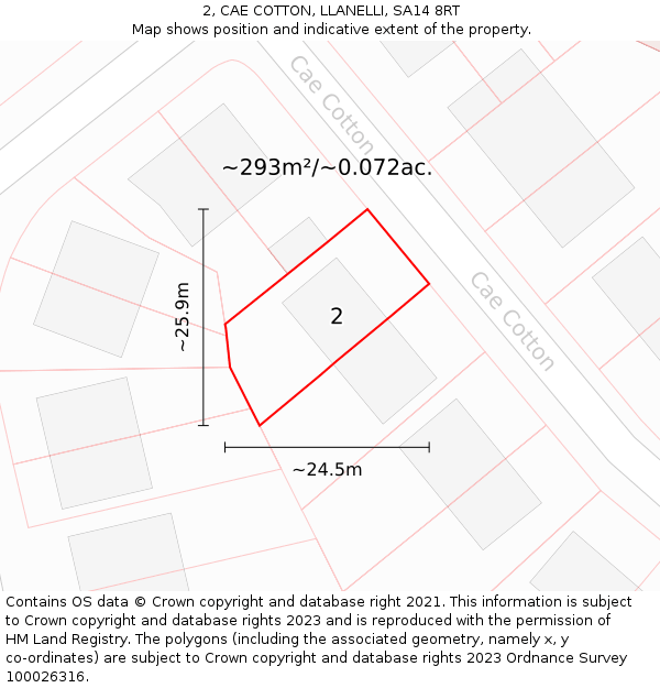2, CAE COTTON, LLANELLI, SA14 8RT: Plot and title map