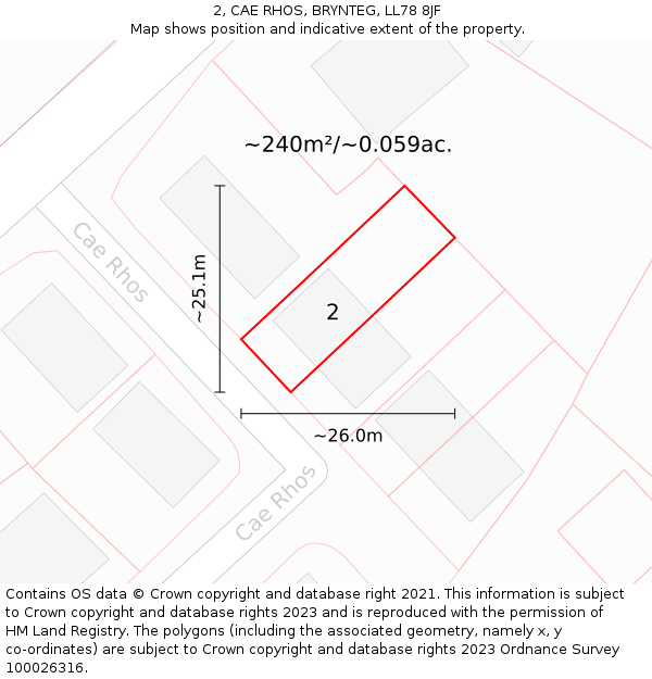 2, CAE RHOS, BRYNTEG, LL78 8JF: Plot and title map