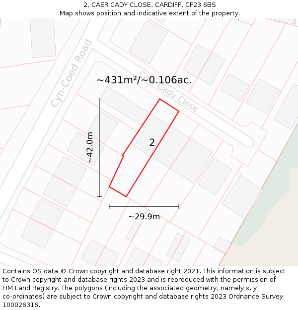 2, CAER CADY CLOSE, CARDIFF, CF23 6BS: Plot and title map