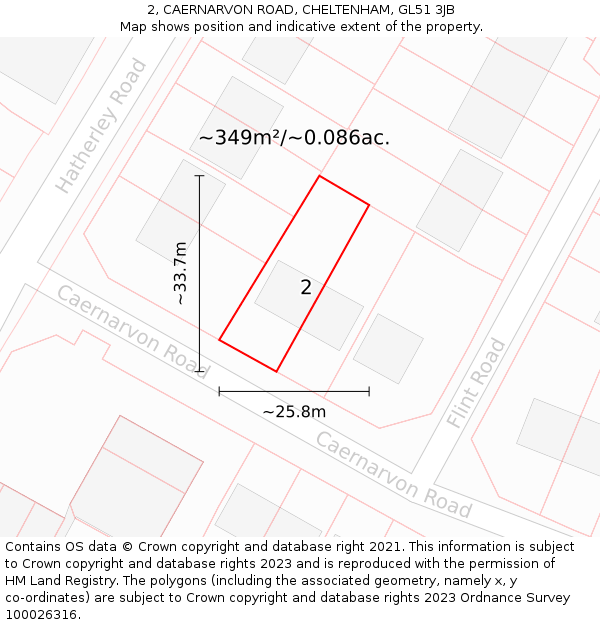 2, CAERNARVON ROAD, CHELTENHAM, GL51 3JB: Plot and title map
