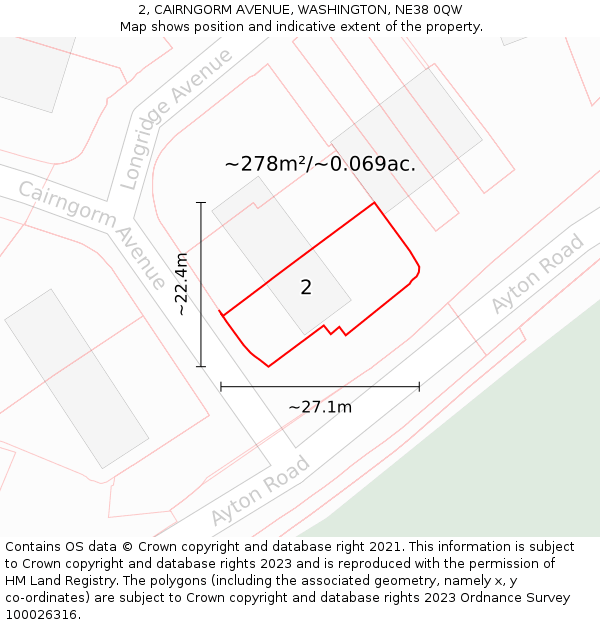 2, CAIRNGORM AVENUE, WASHINGTON, NE38 0QW: Plot and title map