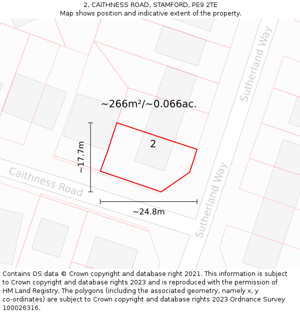 2, CAITHNESS ROAD, STAMFORD, PE9 2TE: Plot and title map