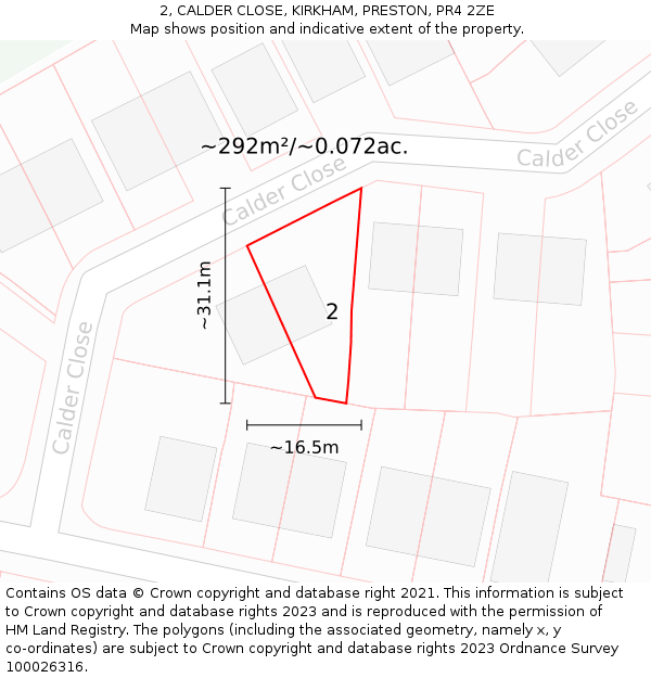 2, CALDER CLOSE, KIRKHAM, PRESTON, PR4 2ZE: Plot and title map