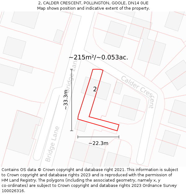 2, CALDER CRESCENT, POLLINGTON, GOOLE, DN14 0UE: Plot and title map