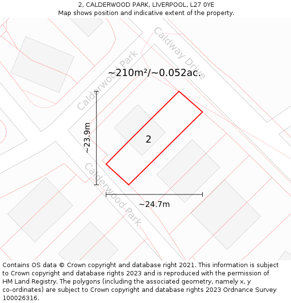 2, CALDERWOOD PARK, LIVERPOOL, L27 0YE: Plot and title map
