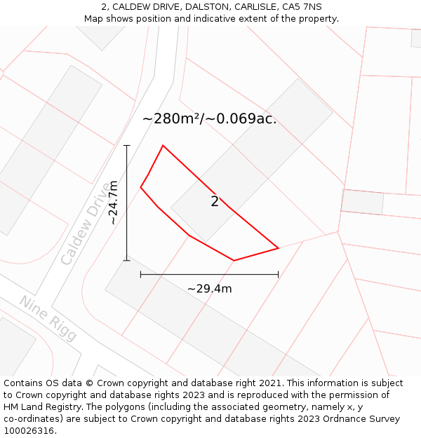 2, CALDEW DRIVE, DALSTON, CARLISLE, CA5 7NS: Plot and title map