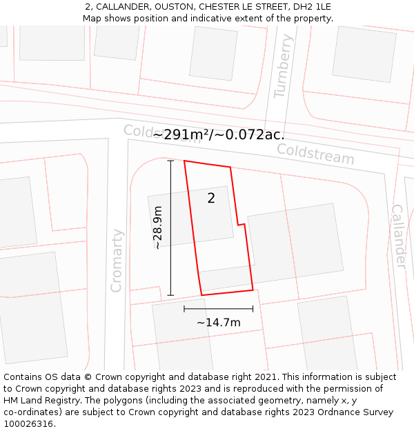 2, CALLANDER, OUSTON, CHESTER LE STREET, DH2 1LE: Plot and title map
