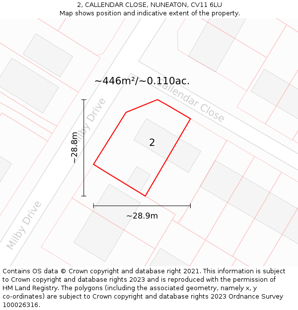 2, CALLENDAR CLOSE, NUNEATON, CV11 6LU: Plot and title map