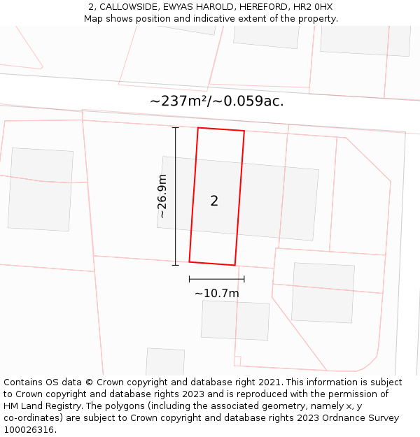 2, CALLOWSIDE, EWYAS HAROLD, HEREFORD, HR2 0HX: Plot and title map