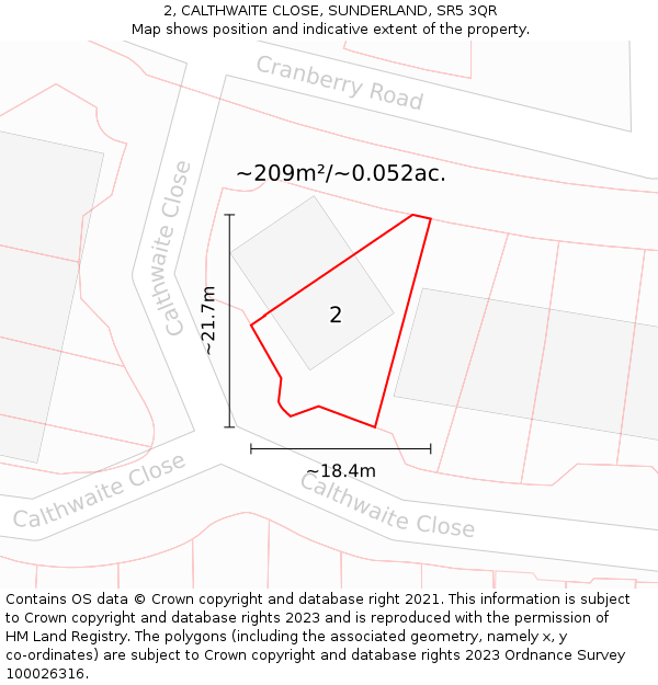 2, CALTHWAITE CLOSE, SUNDERLAND, SR5 3QR: Plot and title map