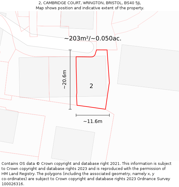 2, CAMBRIDGE COURT, WRINGTON, BRISTOL, BS40 5JL: Plot and title map