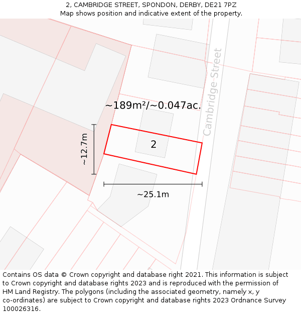 2, CAMBRIDGE STREET, SPONDON, DERBY, DE21 7PZ: Plot and title map