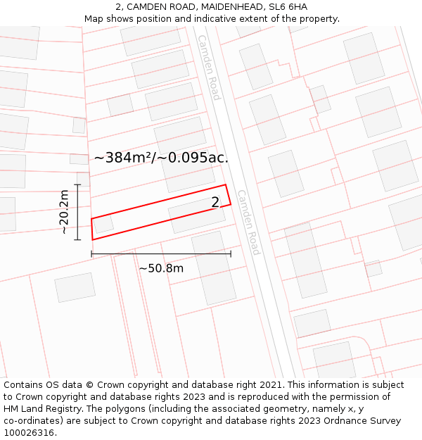 2, CAMDEN ROAD, MAIDENHEAD, SL6 6HA: Plot and title map
