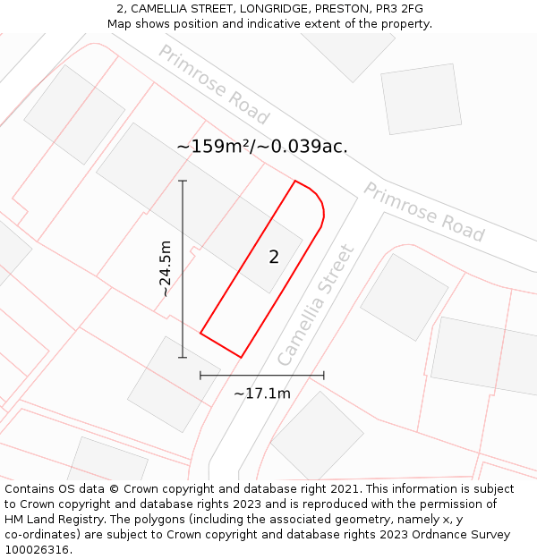 2, CAMELLIA STREET, LONGRIDGE, PRESTON, PR3 2FG: Plot and title map