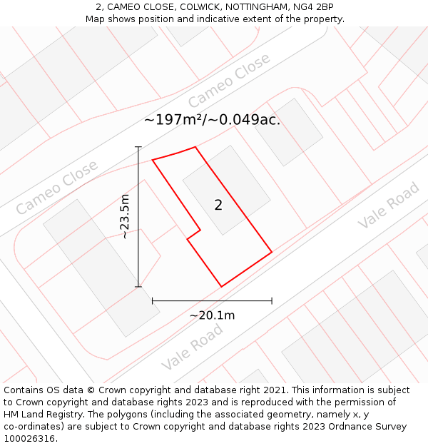 2, CAMEO CLOSE, COLWICK, NOTTINGHAM, NG4 2BP: Plot and title map