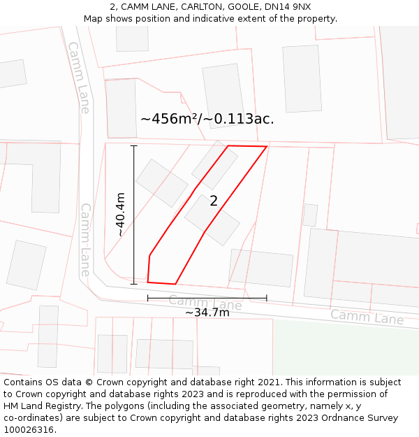 2, CAMM LANE, CARLTON, GOOLE, DN14 9NX: Plot and title map