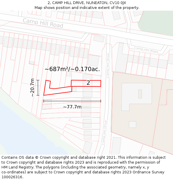 2, CAMP HILL DRIVE, NUNEATON, CV10 0JX: Plot and title map